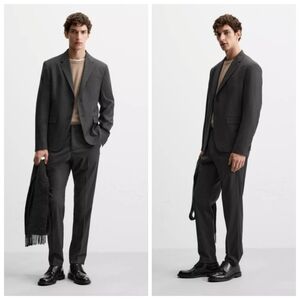 New Zara Comfort Slim Fit Lapel Collar Button Front Anthracite Grey Suit Blazer